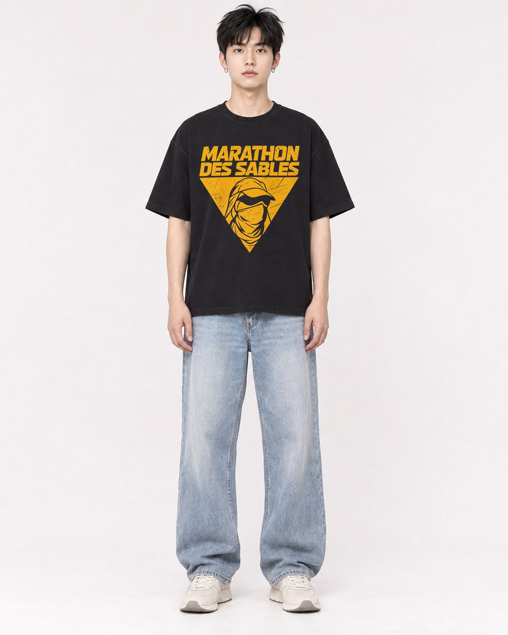 Mockup Boxy Heavyweight Tee Black male full-body 01