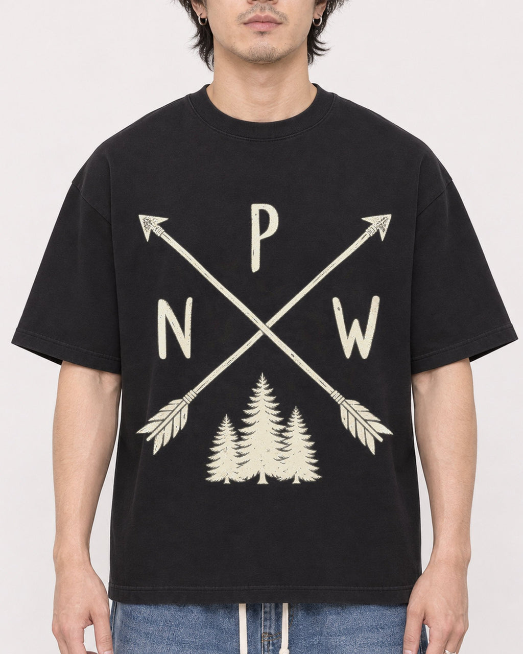 Mockup Boxy Heavyweight Tee Black male close-up 03