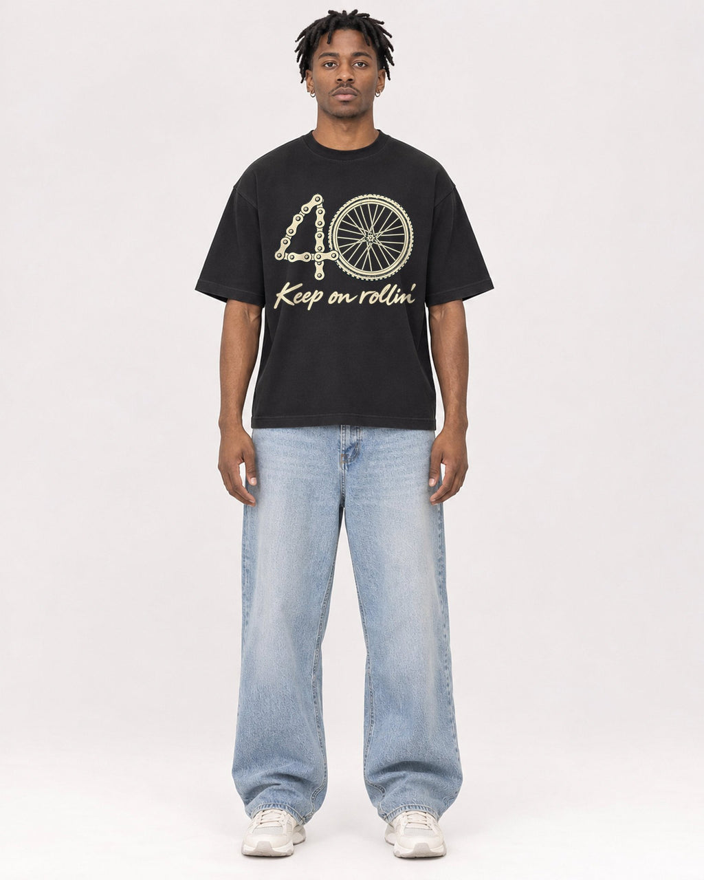Mockup Boxy Heavyweight Tee Black male full-body 05