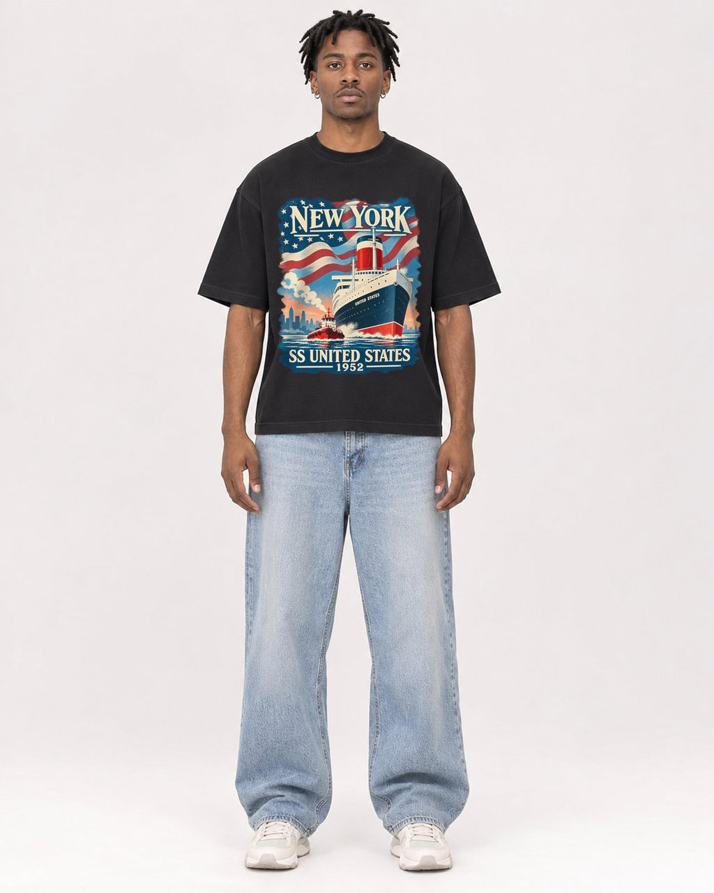 Mockup Boxy Heavyweight Tee Black male full-body 05