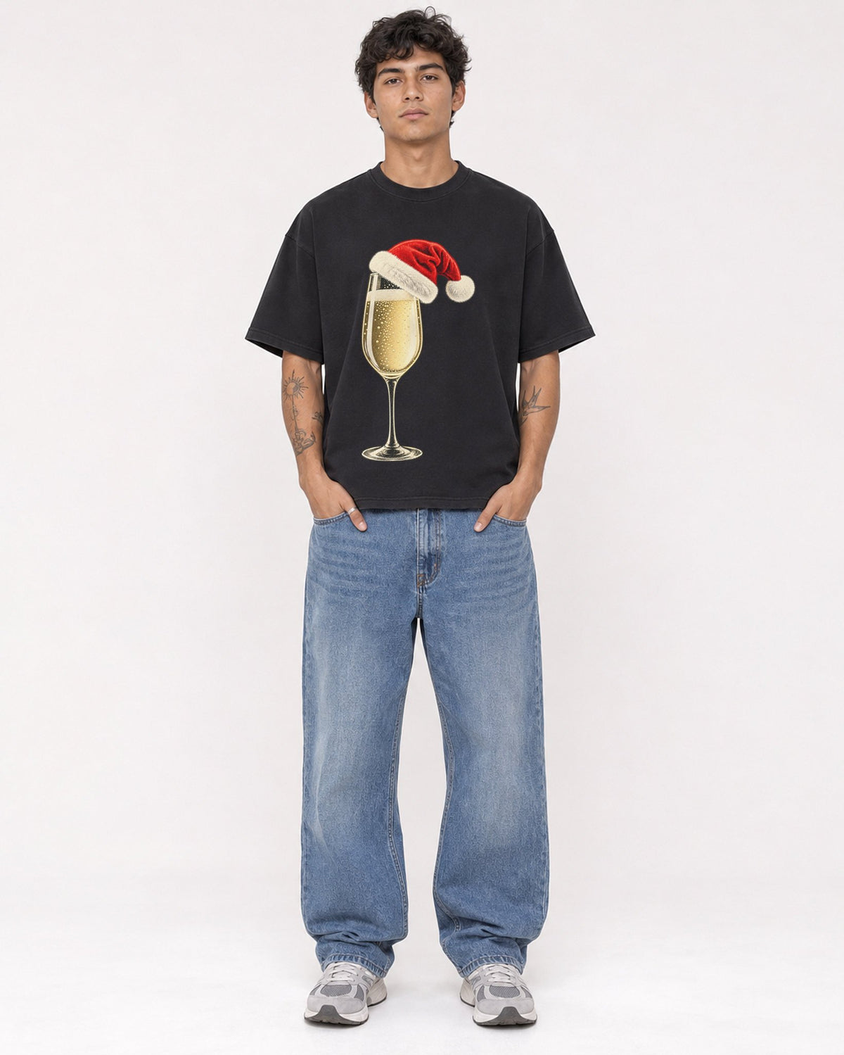 Mockup Boxy Heavyweight Tee Black male full-body 06