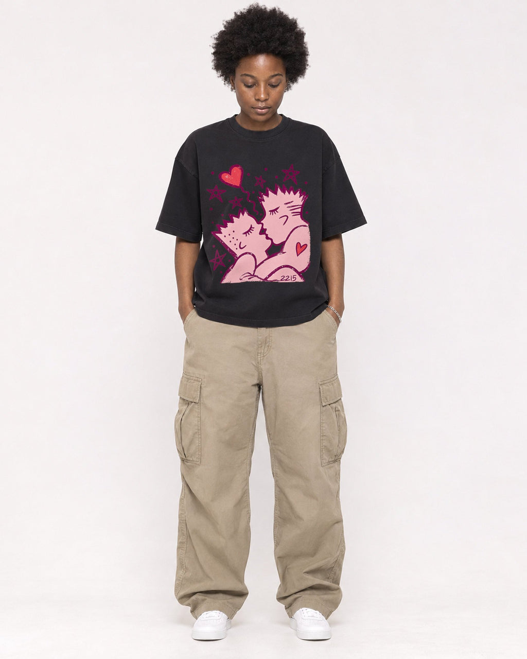 Mockup Boxy Heavyweight Tee Black female full-body 14
