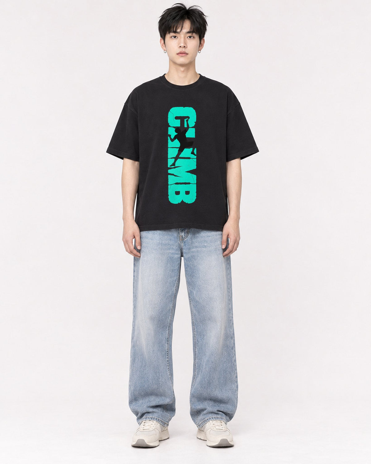 Mockup Boxy Heavyweight Tee Black male full-body 01