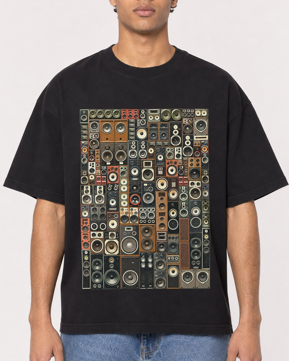 Mockup Boxy Heavyweight Tee Black male close-up 10