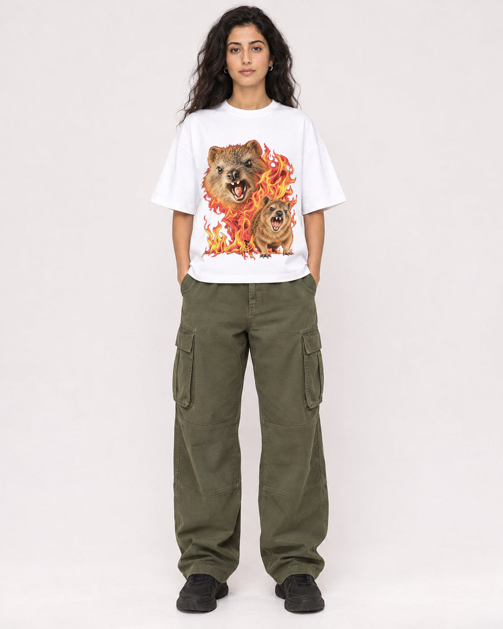 Mockup Boxy Heavyweight Tee White female full-body 07
