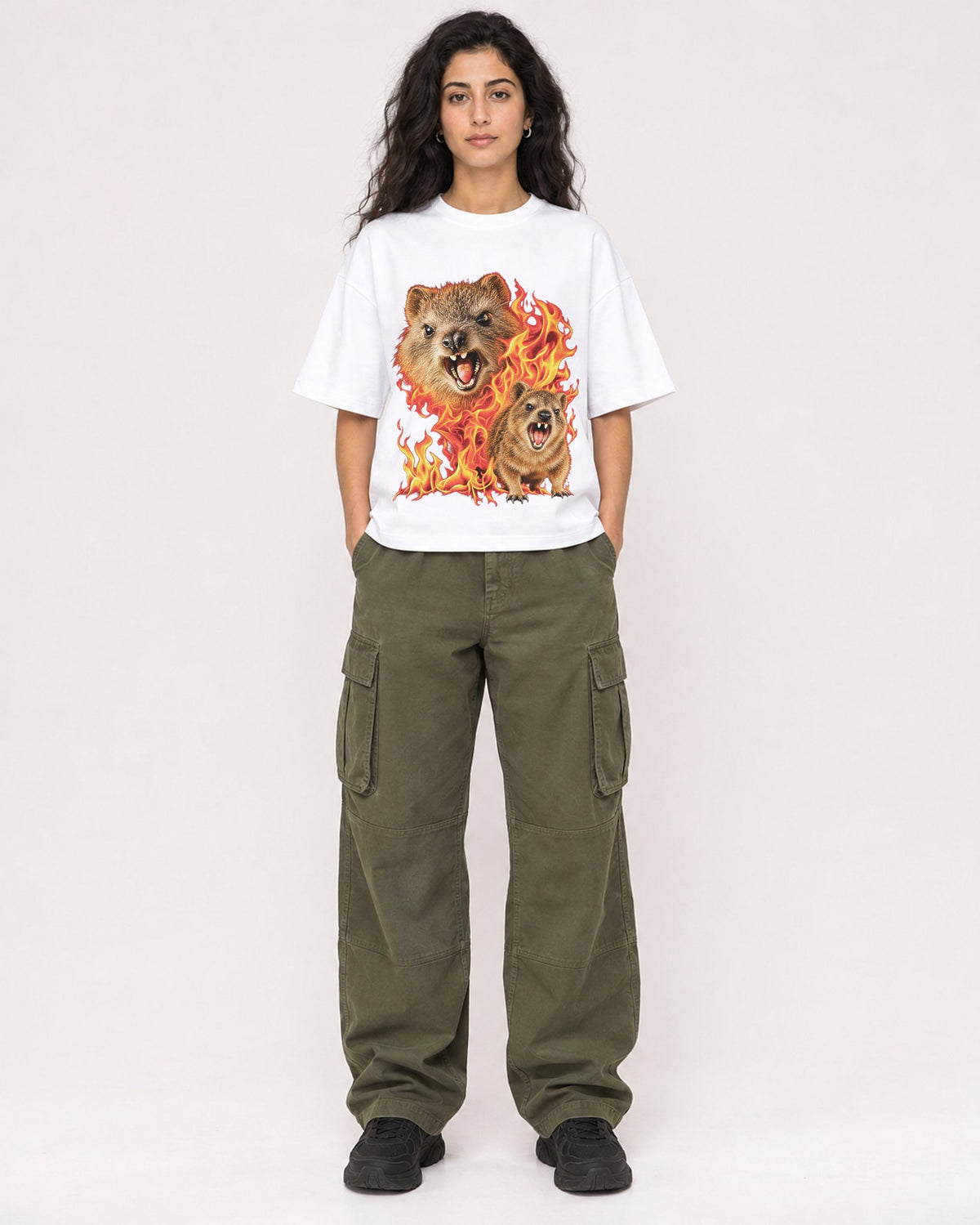 Mockup Boxy Heavyweight Tee White female full-body 07