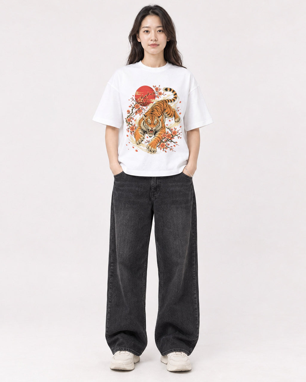 Mockup Boxy Heavyweight Tee White female full-body 03