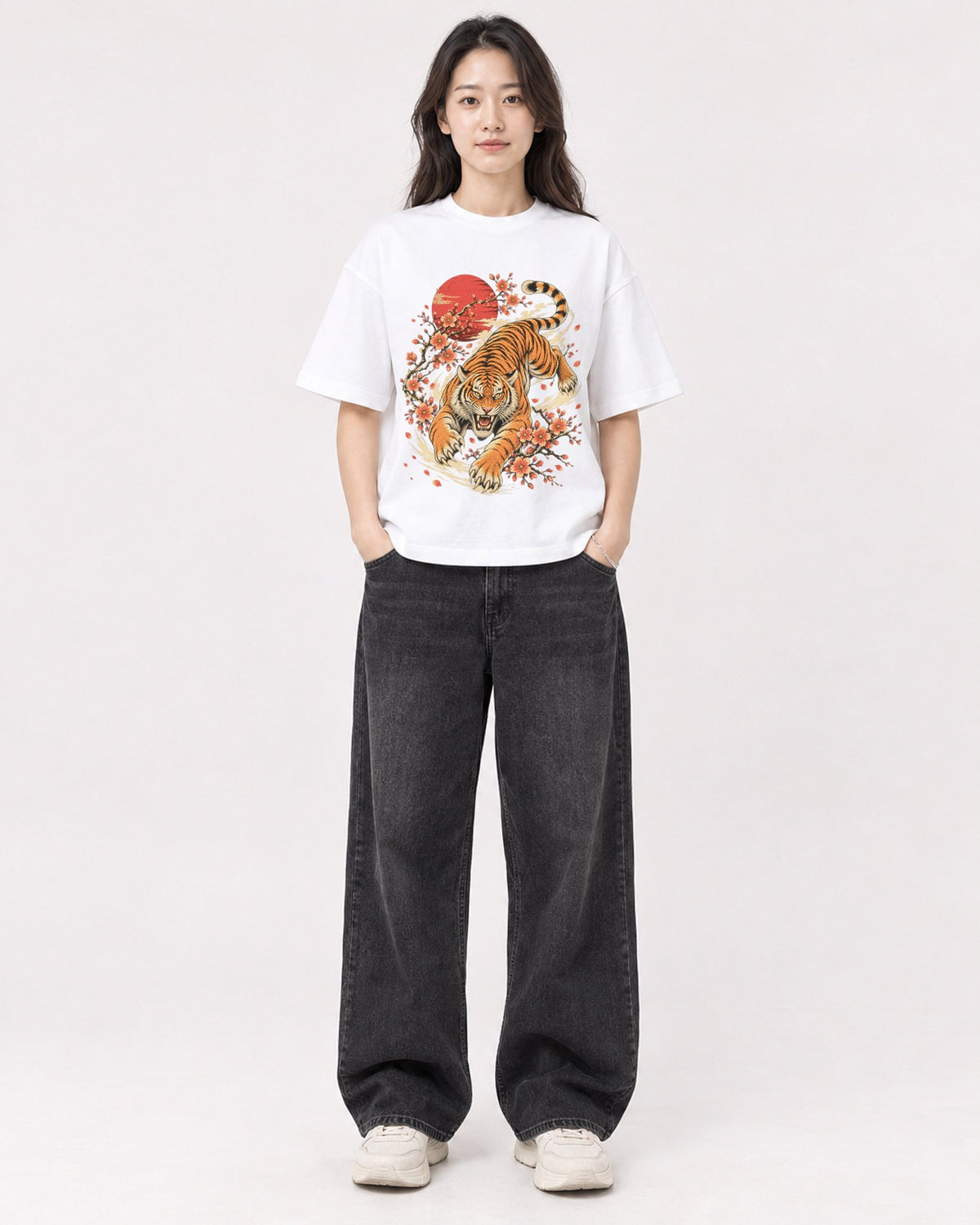 Mockup Boxy Heavyweight Tee White female full-body 03