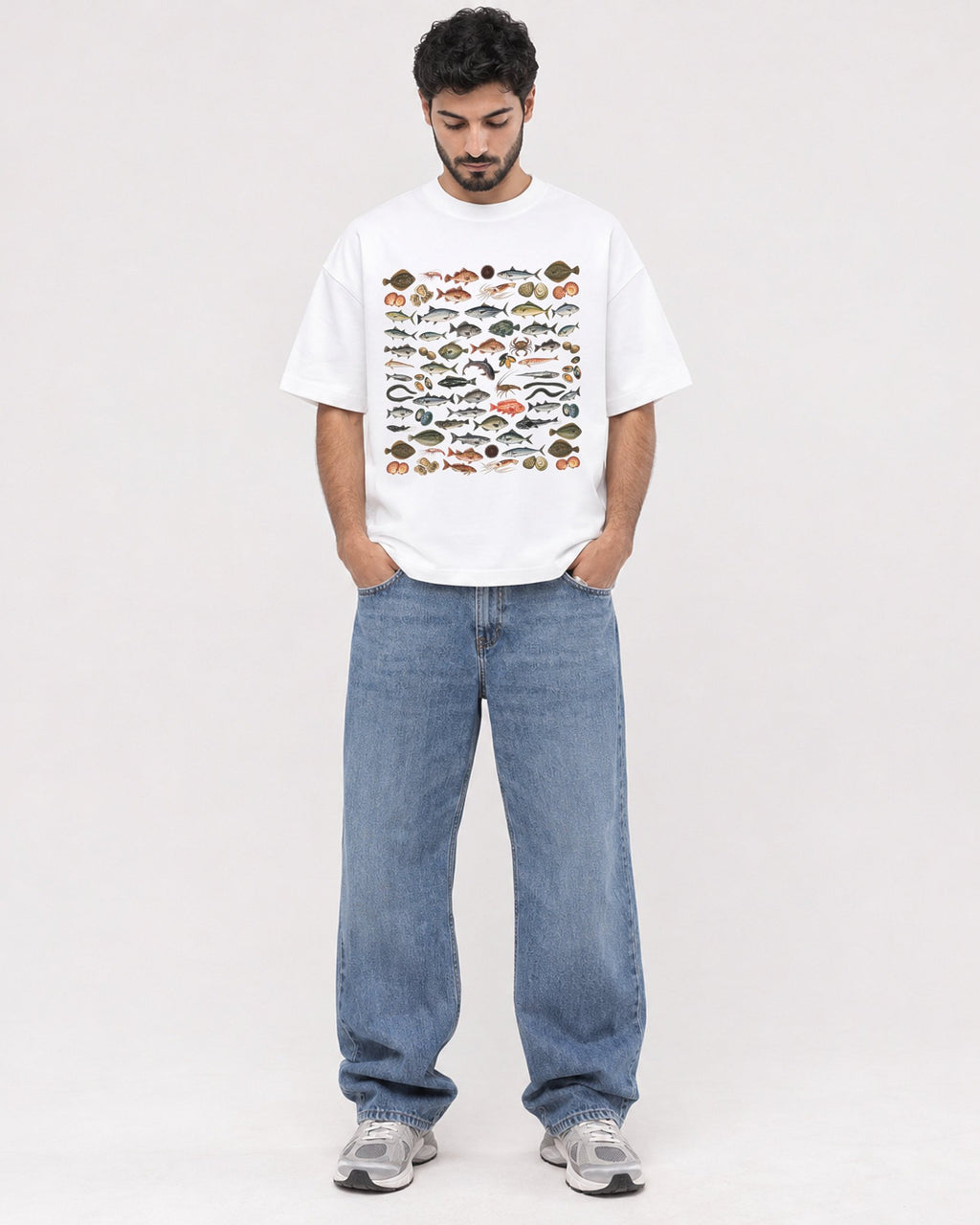 Mockup Boxy Heavyweight Tee White male full-body 07