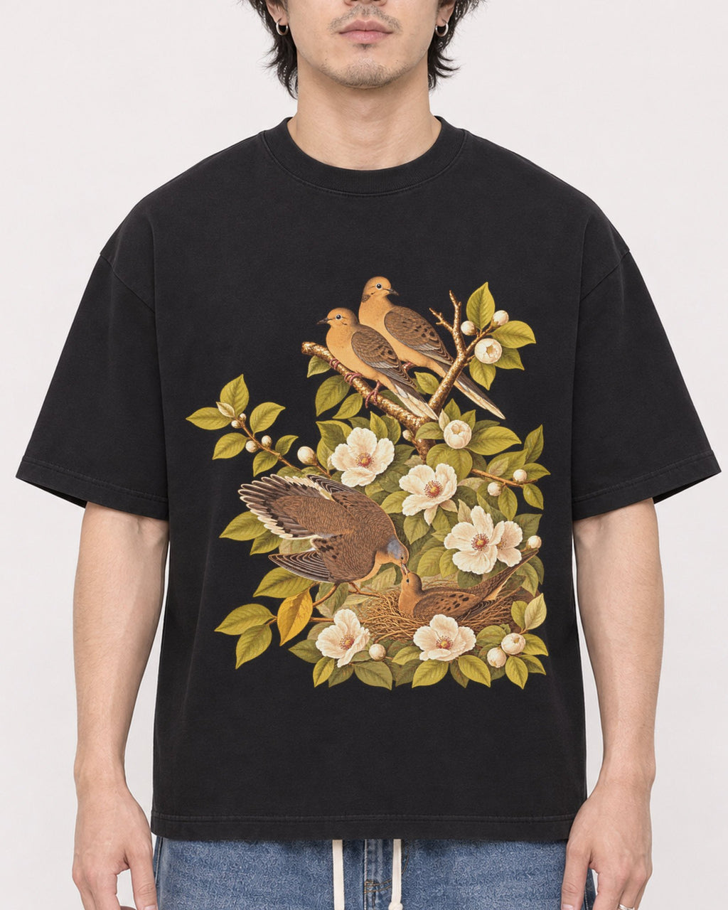 Mockup Boxy Heavyweight Tee Black male close-up 03