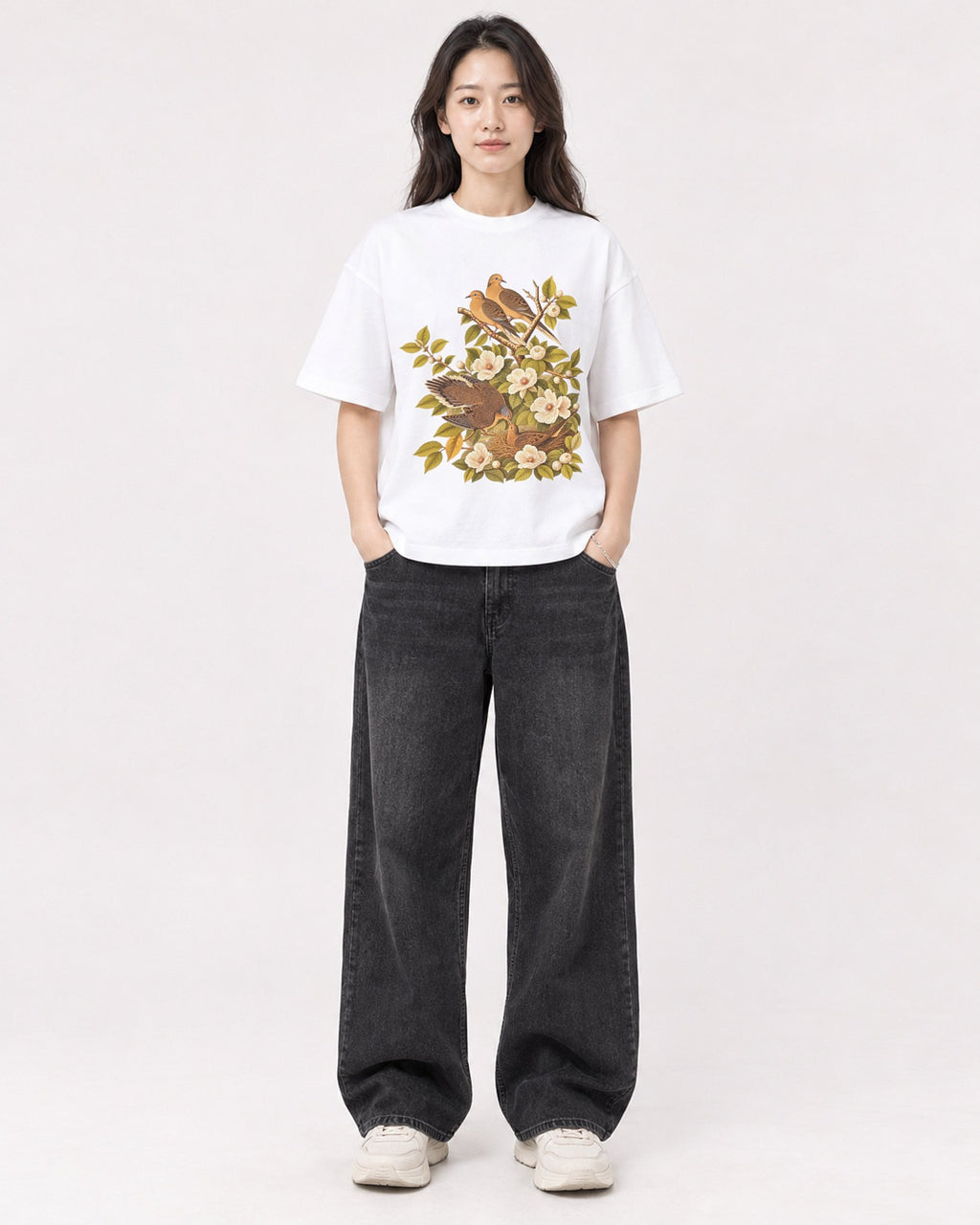 Mockup Boxy Heavyweight Tee White female full-body 03
