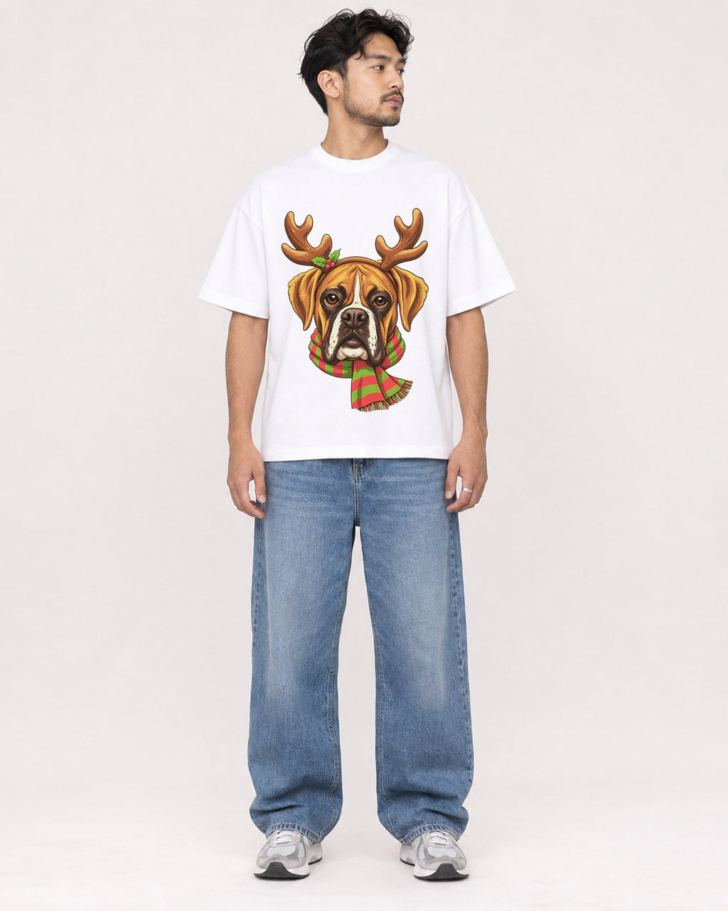 Mockup Boxy Heavyweight Tee White male full-body 02