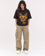Mockup Boxy Heavyweight Tee Black female full-body 02