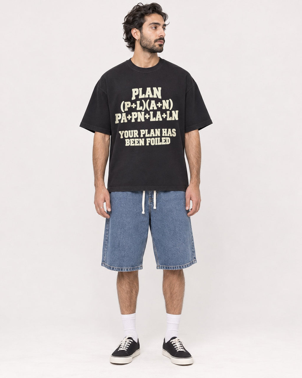 Mockup Boxy Heavyweight Tee Black male full-body 47