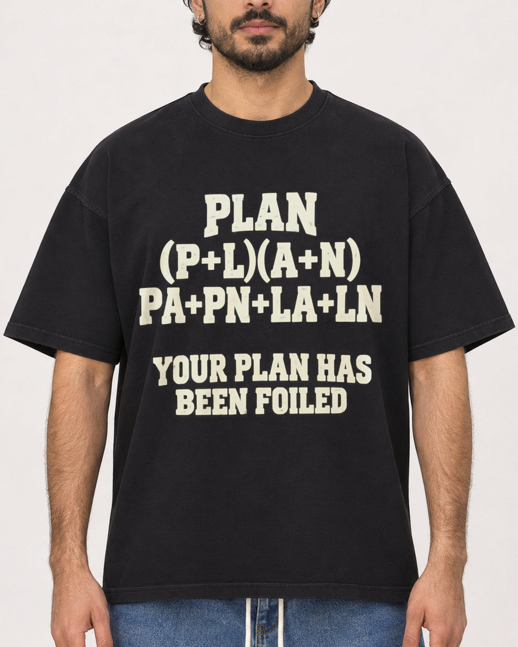 Mockup Boxy Heavyweight Tee Black male close-up 47