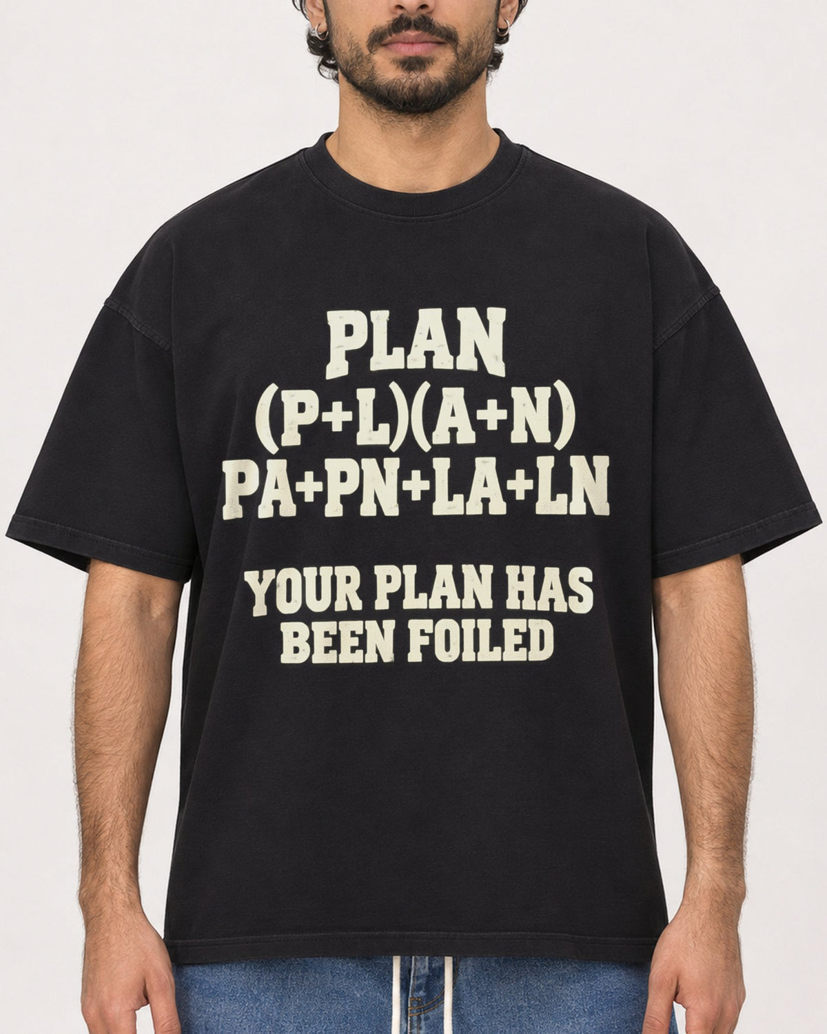 Mockup Boxy Heavyweight Tee Black male close-up 47