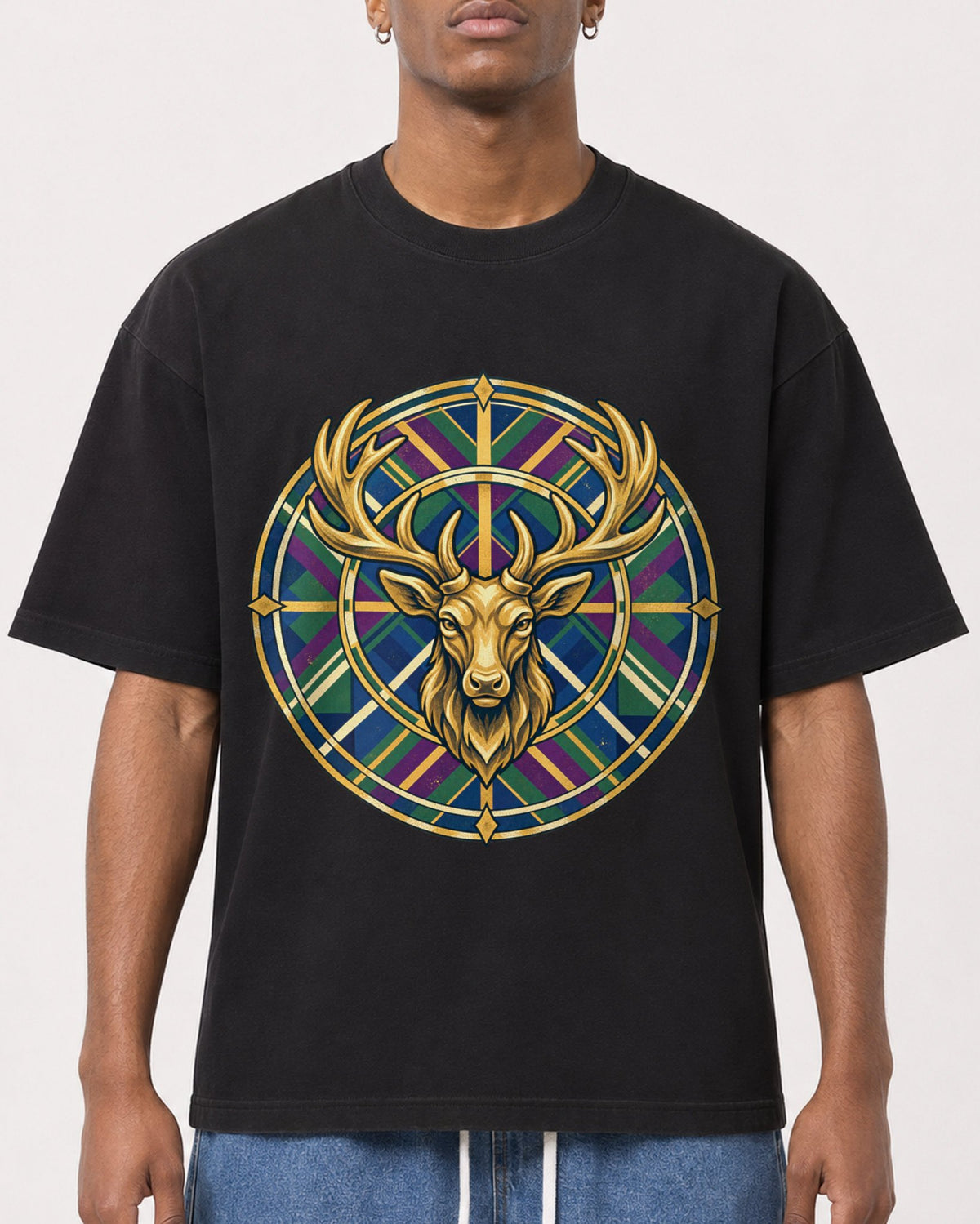 Mockup Boxy Heavyweight Tee Black male close-up 15