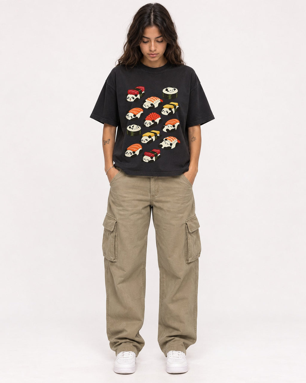 Mockup Boxy Heavyweight Tee Black female full-body 06