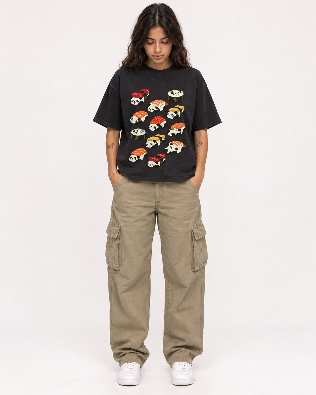 Mockup Boxy Heavyweight Tee Black female full-body 06