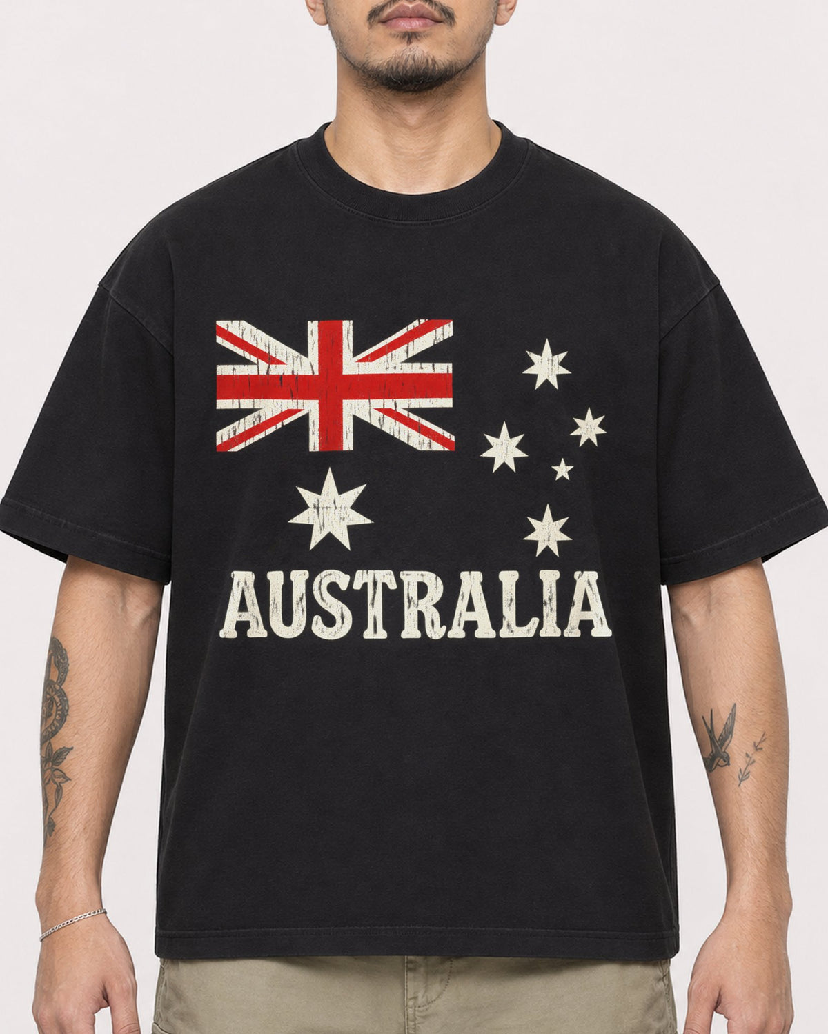 Mockup Boxy Heavyweight Tee Black male close-up 12