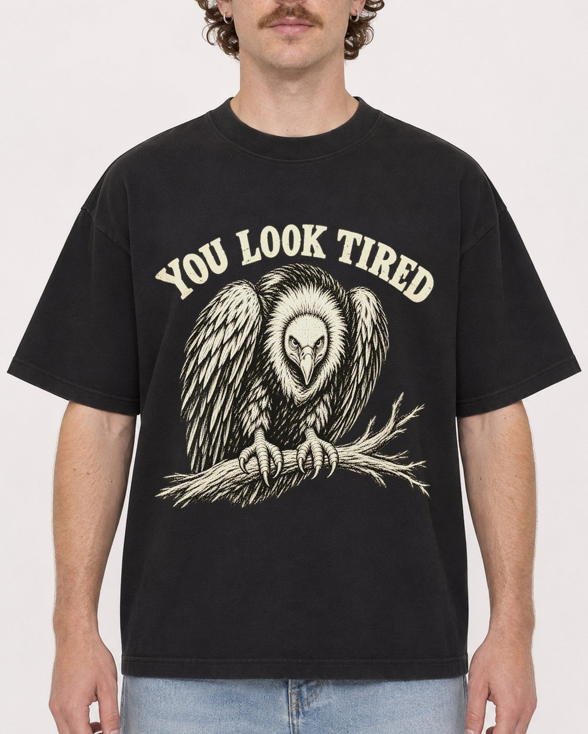 Mockup Boxy Heavyweight Tee Black male close-up 09