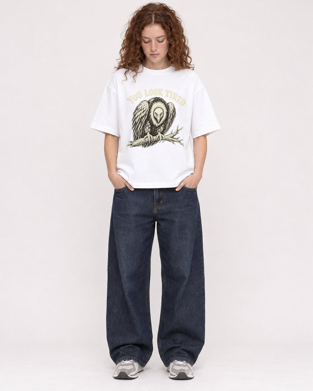 Mockup Boxy Heavyweight Tee White female full-body 09