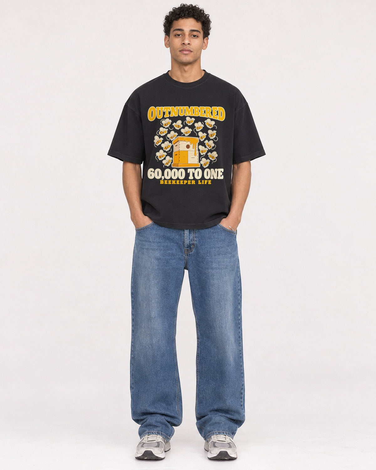 Mockup Boxy Heavyweight Tee Black male full-body 10