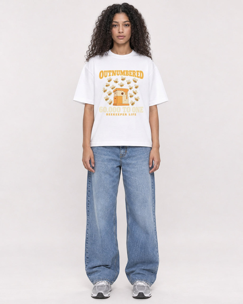 Mockup Boxy Heavyweight Tee White female full-body 10