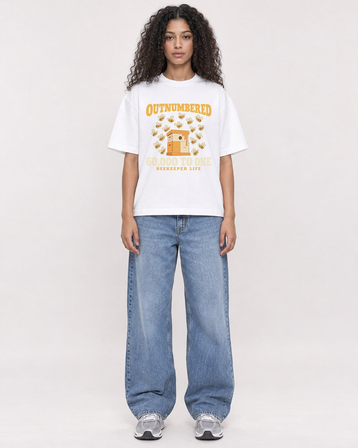 Mockup Boxy Heavyweight Tee White female full-body 10