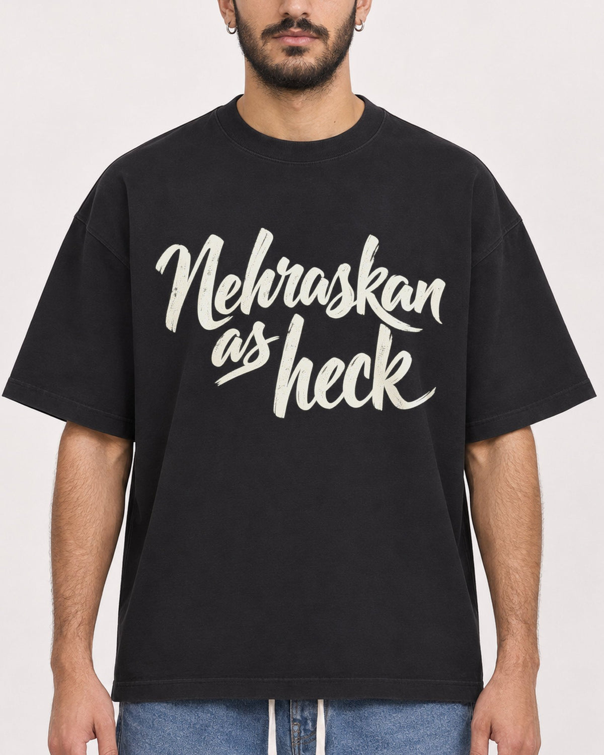 Mockup Boxy Heavyweight Tee Black male close-up 07