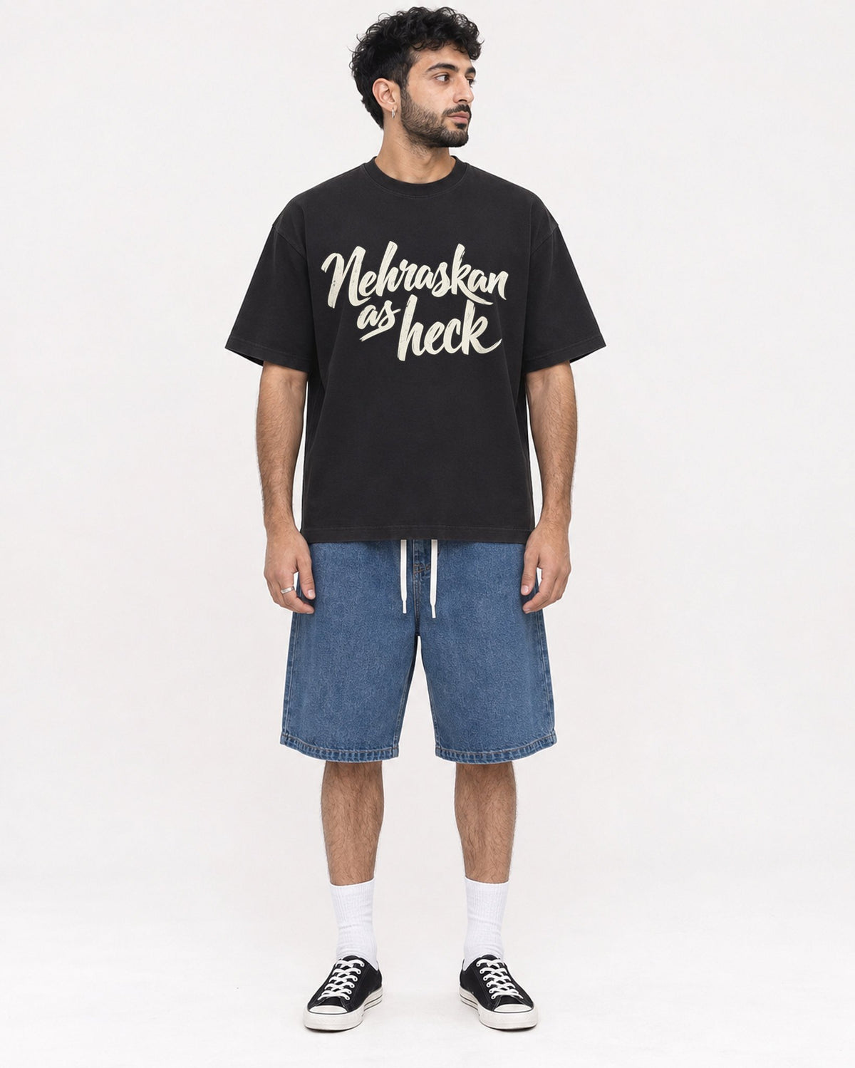 Mockup Boxy Heavyweight Tee Black male full-body 07