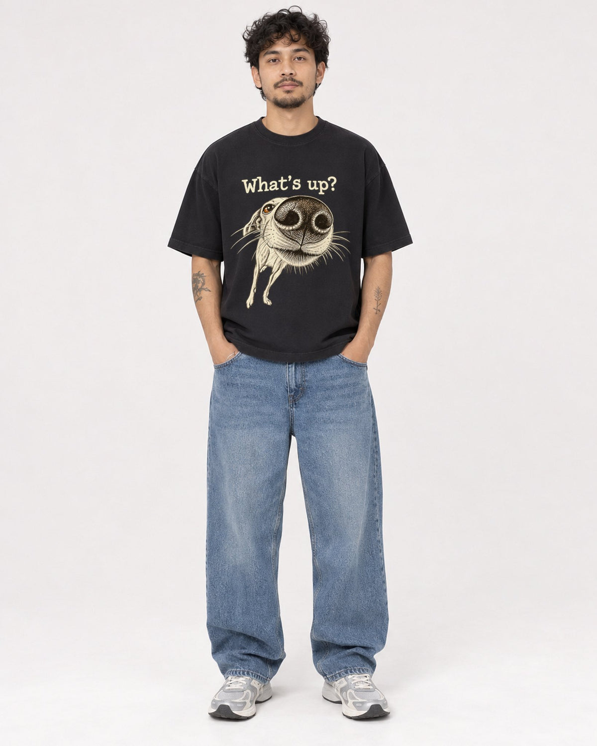 Mockup Boxy Heavyweight Tee Black male full-body 42