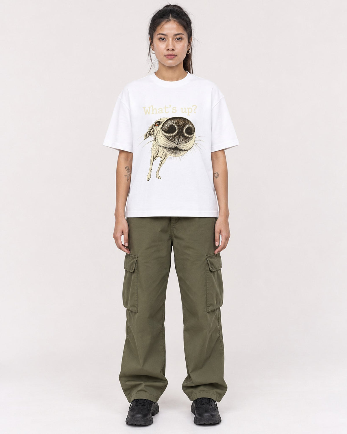 Mockup Boxy Heavyweight Tee White female full-body 42