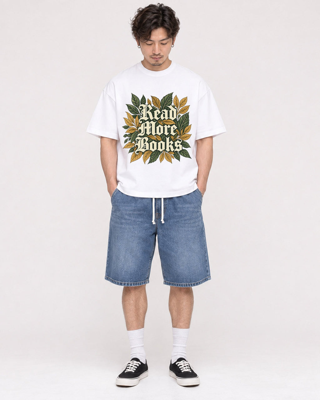 Mockup Boxy Heavyweight Tee White male full-body 03