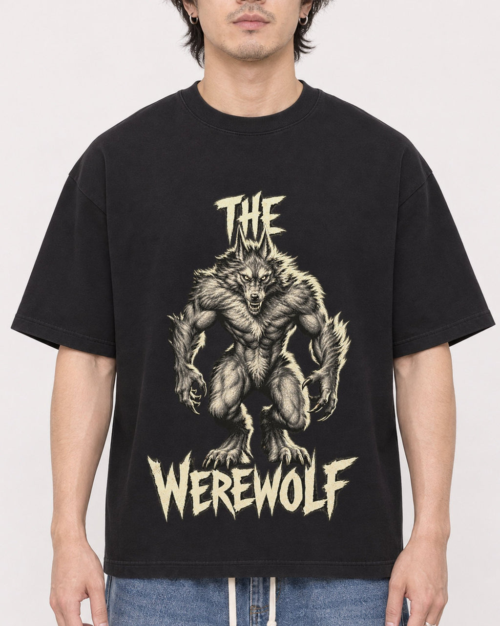 Mockup Boxy Heavyweight Tee Black male close-up 03