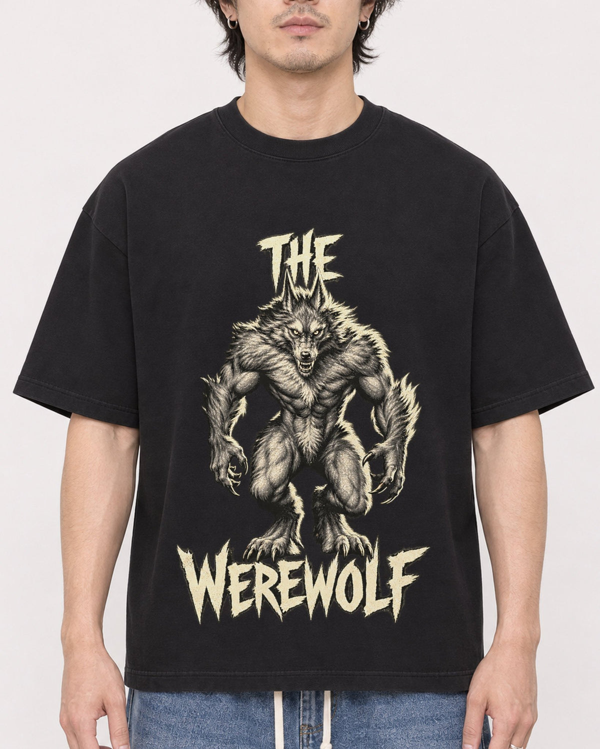 Mockup Boxy Heavyweight Tee Black male close-up 03