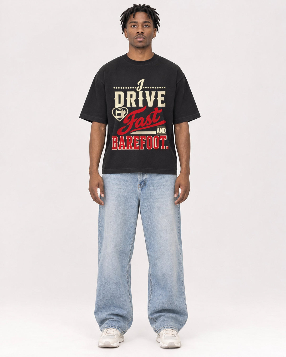 Mockup Boxy Heavyweight Tee Black male full-body 05
