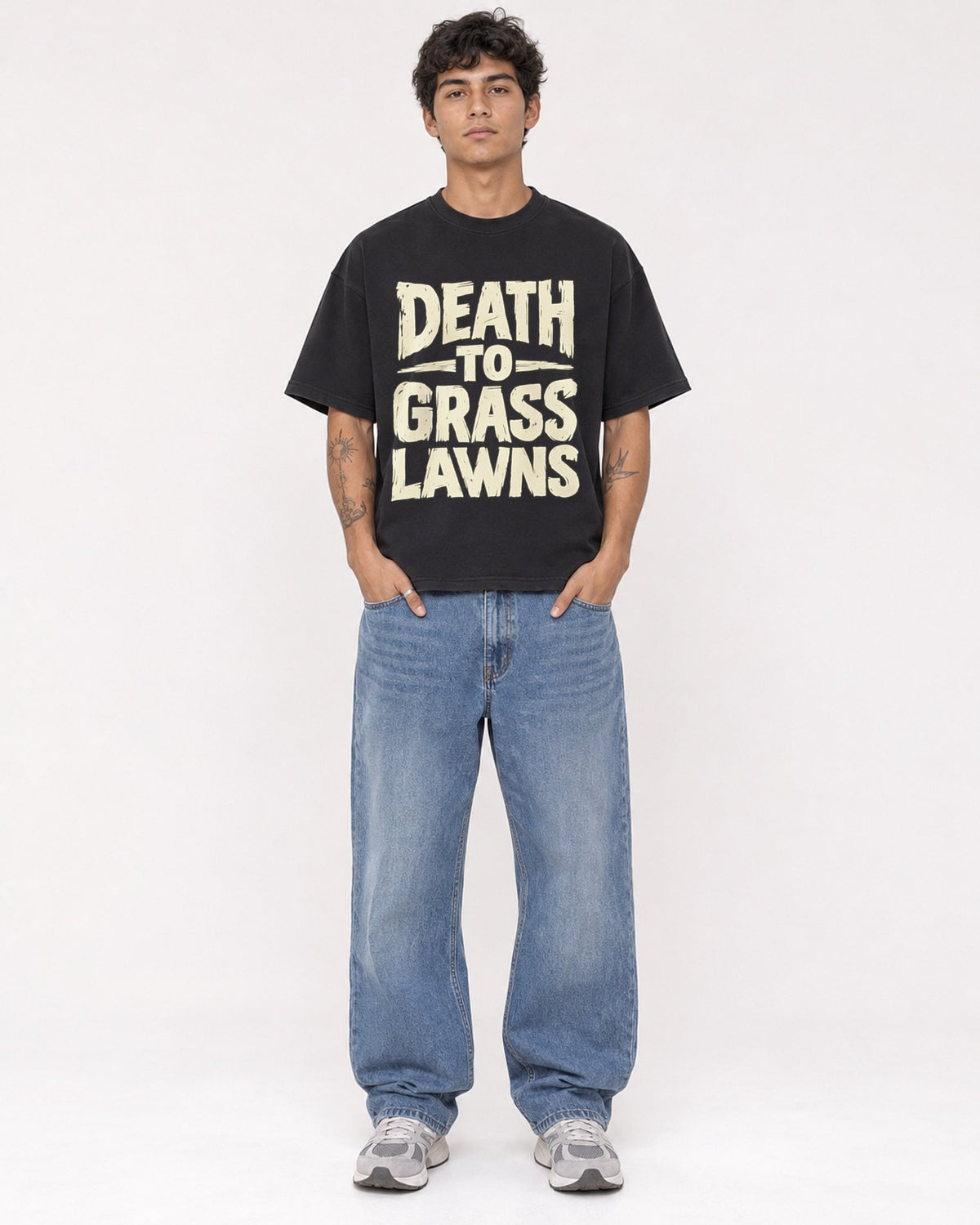 Mockup Boxy Heavyweight Tee Black male full-body 06