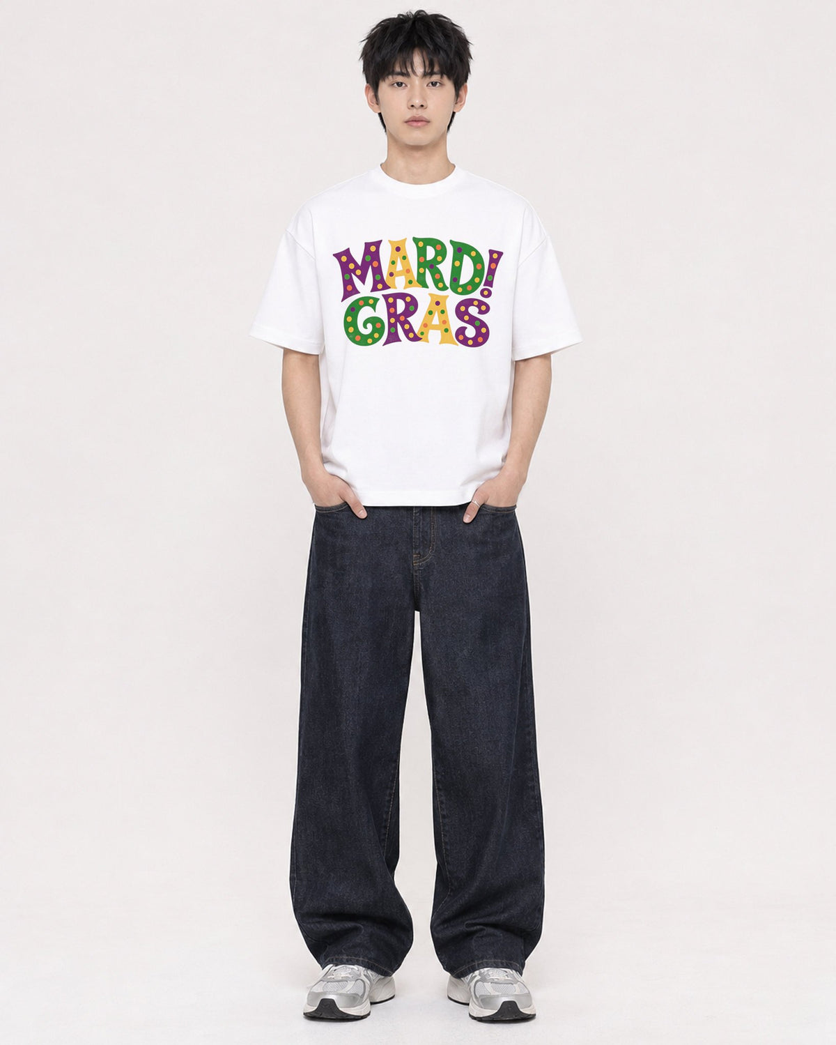 Mockup Boxy Heavyweight Tee White male full-body 01