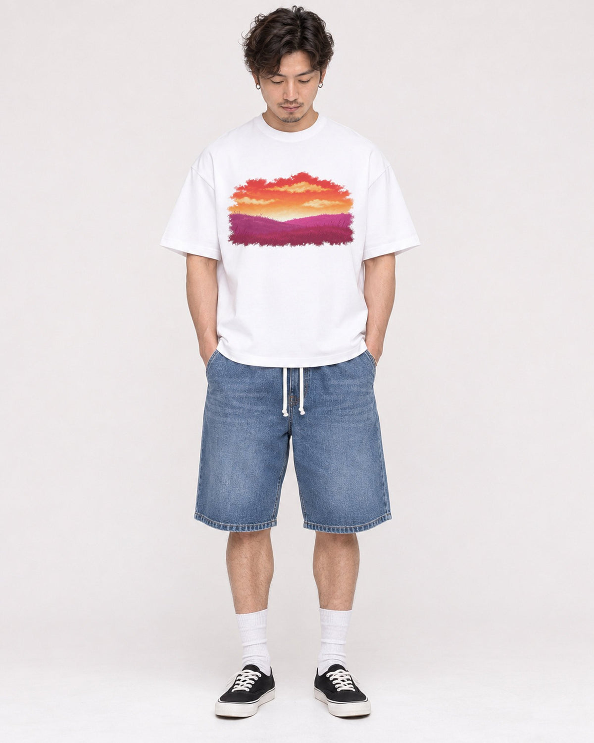 Mockup Boxy Heavyweight Tee White male full-body 03