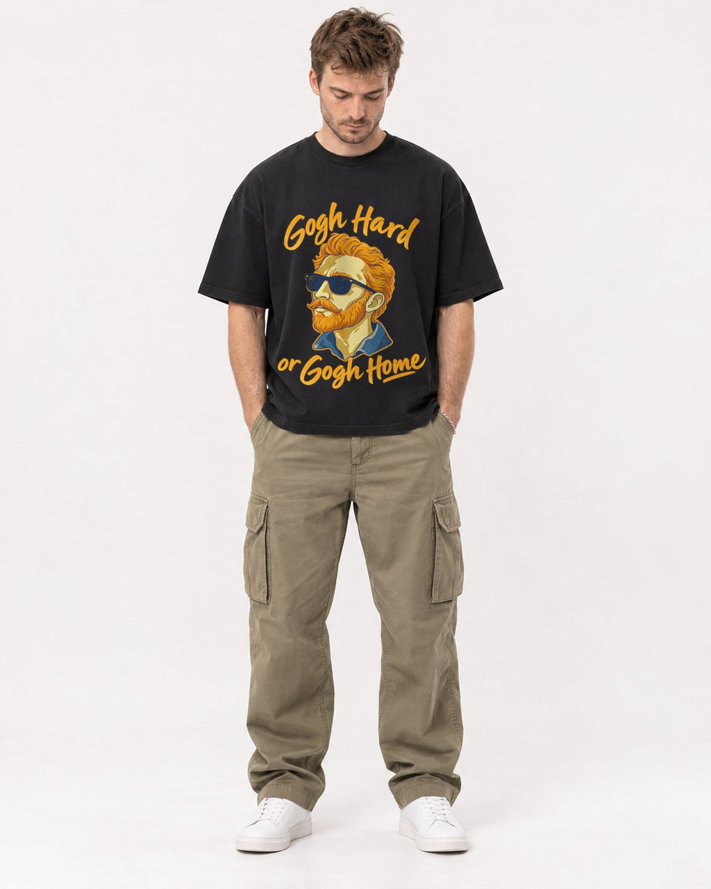 Mockup Boxy Heavyweight Tee Black male full-body 08