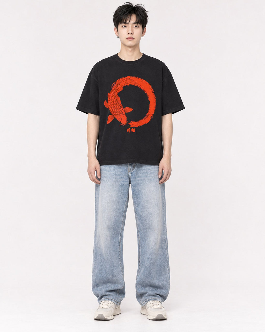 Mockup Boxy Heavyweight Tee Black male full-body 01