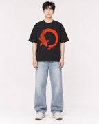 Mockup Boxy Heavyweight Tee Black male full-body 01
