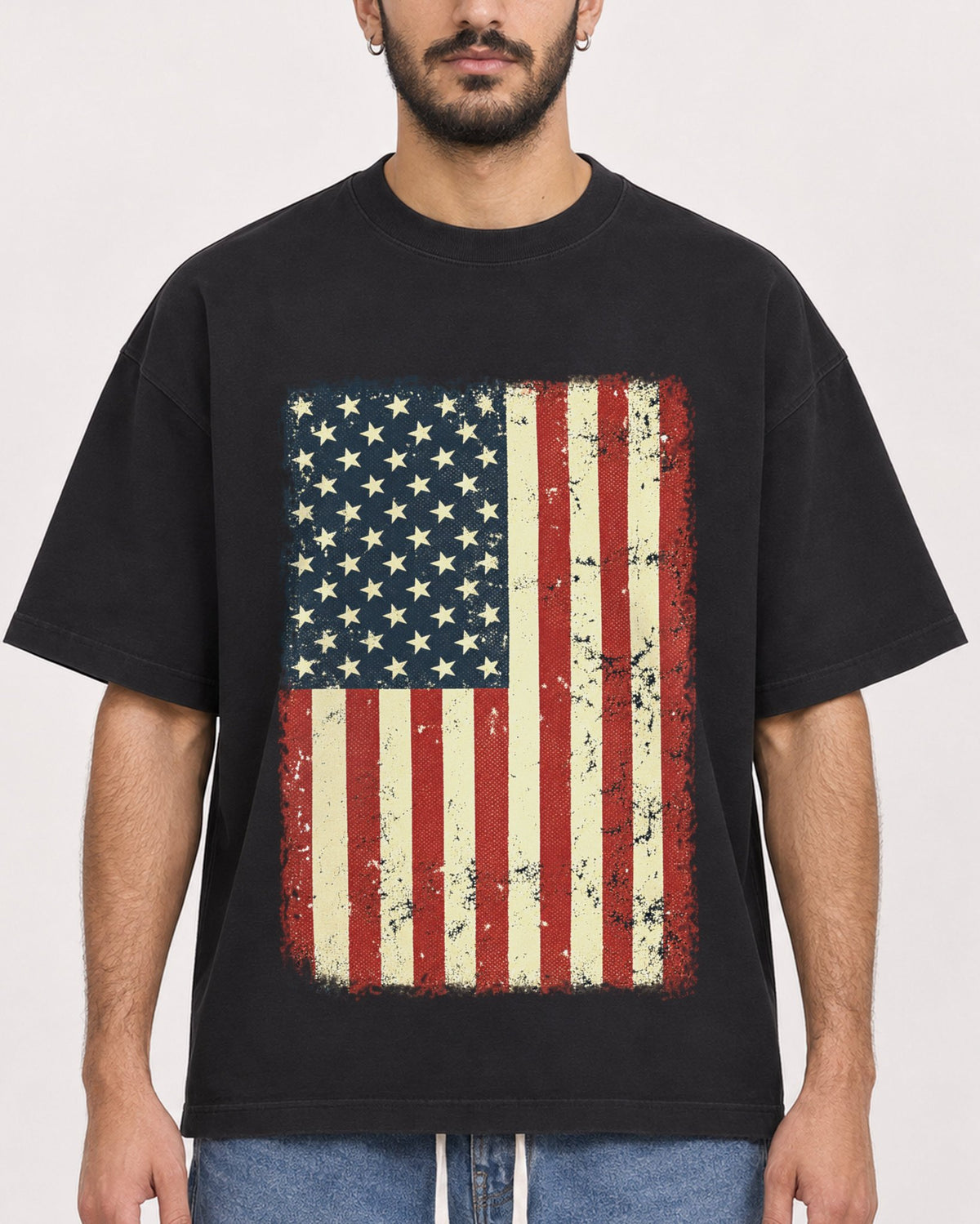 Mockup Boxy Heavyweight Tee Black male close-up 07