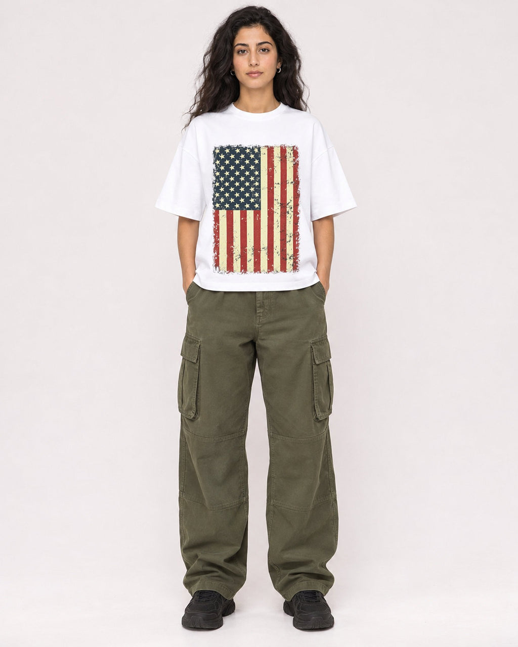 Mockup Boxy Heavyweight Tee White female full-body 07