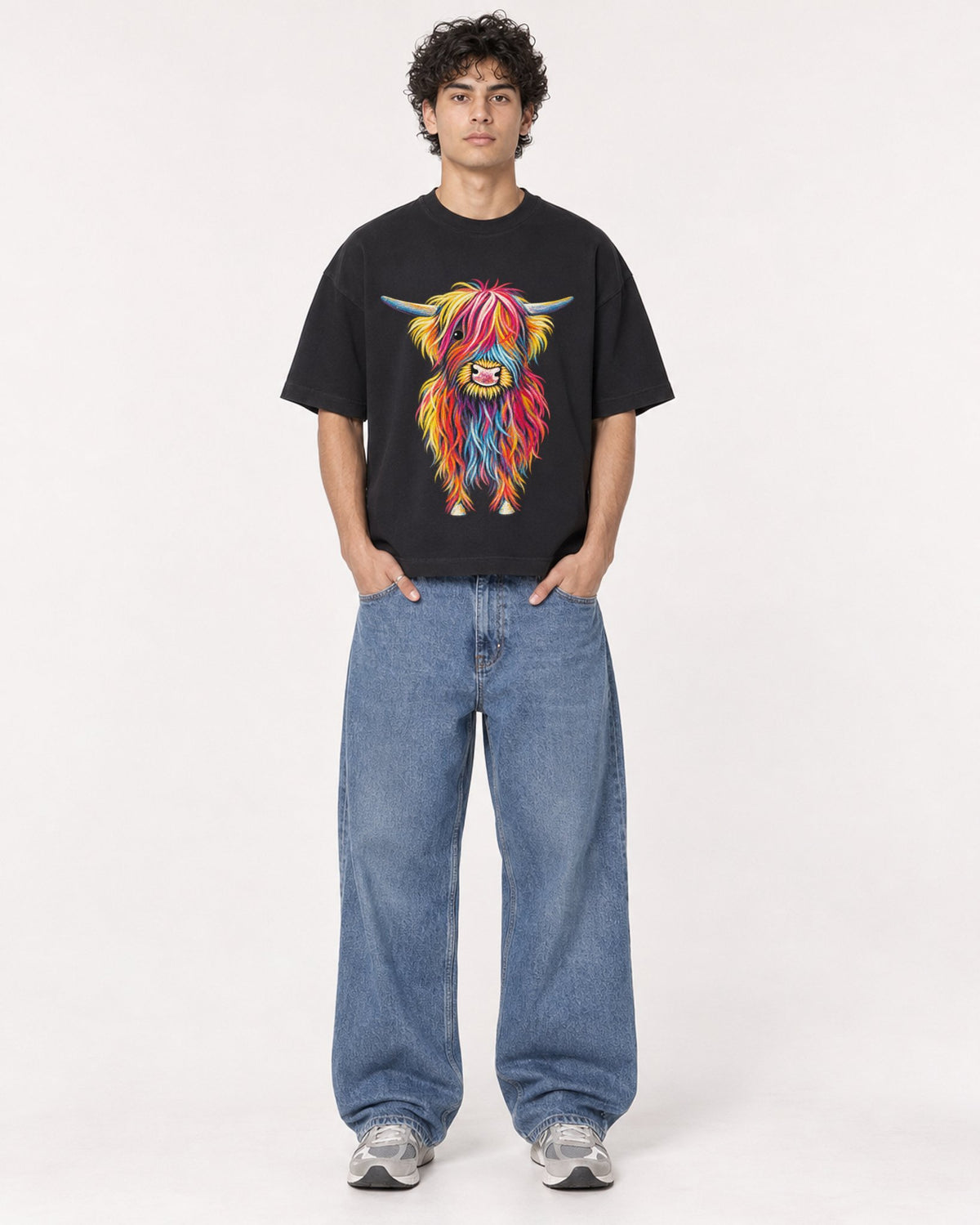 Mockup Boxy Heavyweight Tee Black male full-body 26