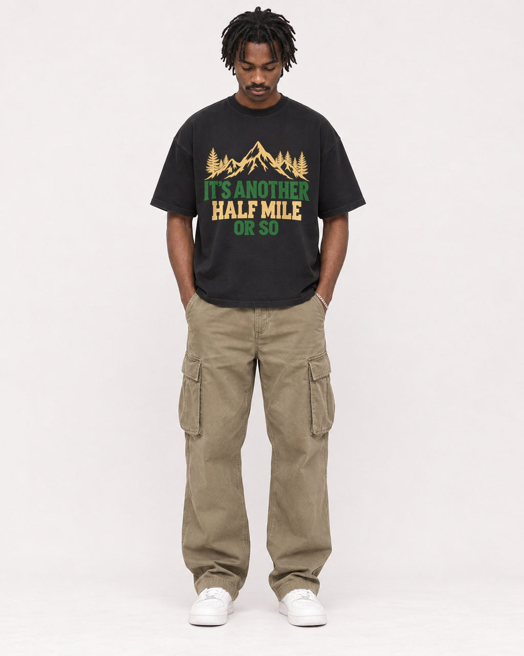 Mockup Boxy Heavyweight Tee Black male full-body 04