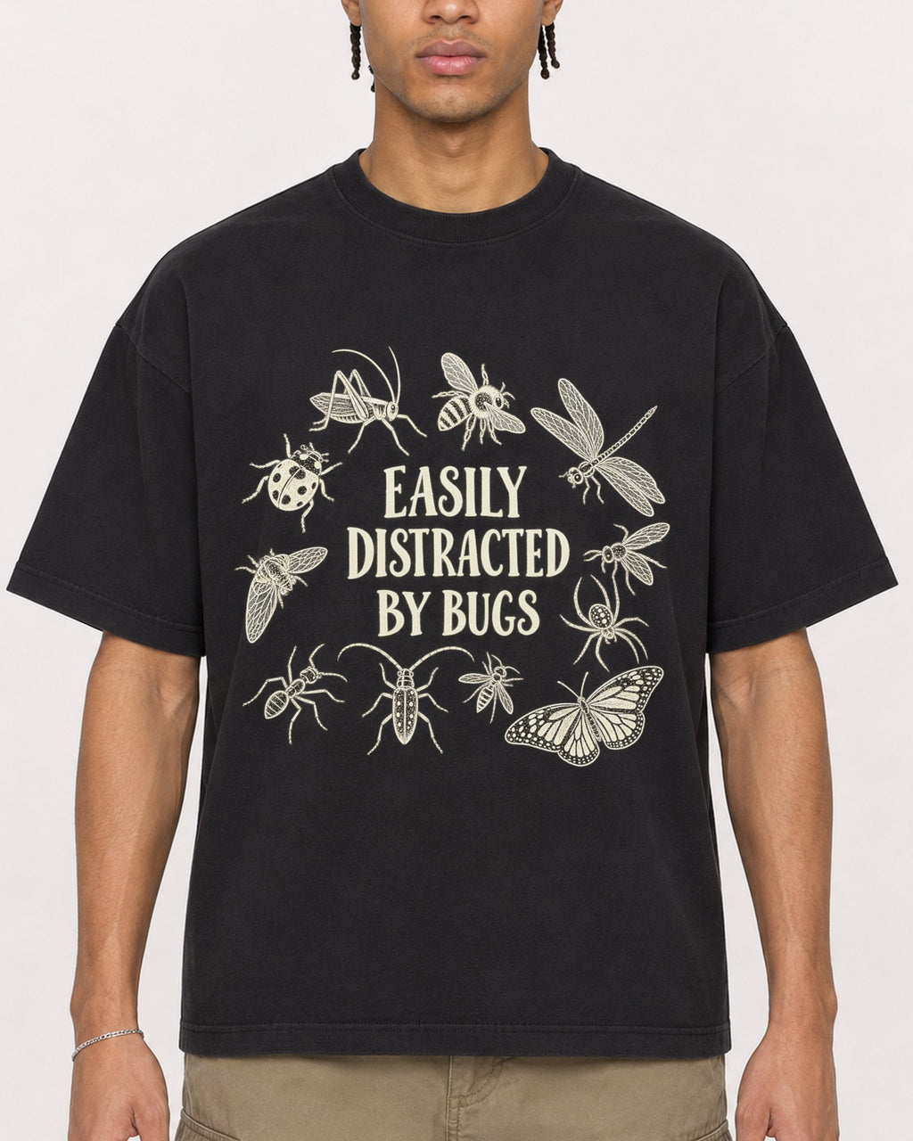 Mockup Boxy Heavyweight Tee Black male close-up 40