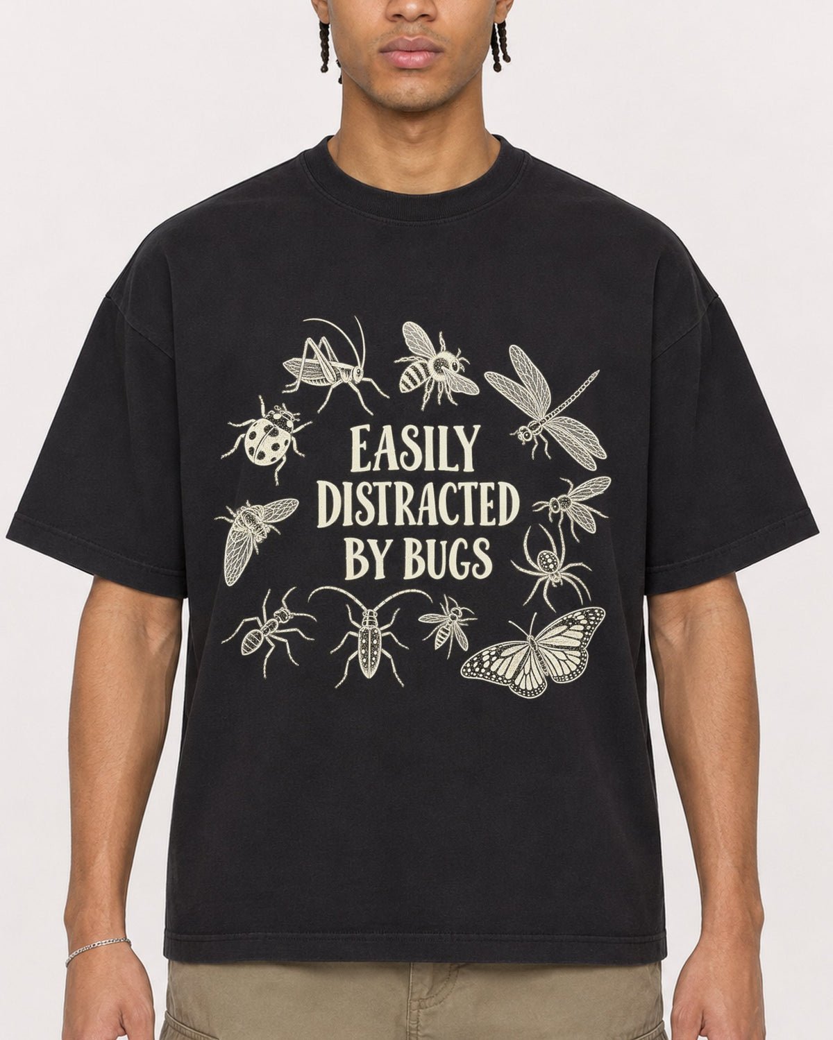 Mockup Boxy Heavyweight Tee Black male close-up 40