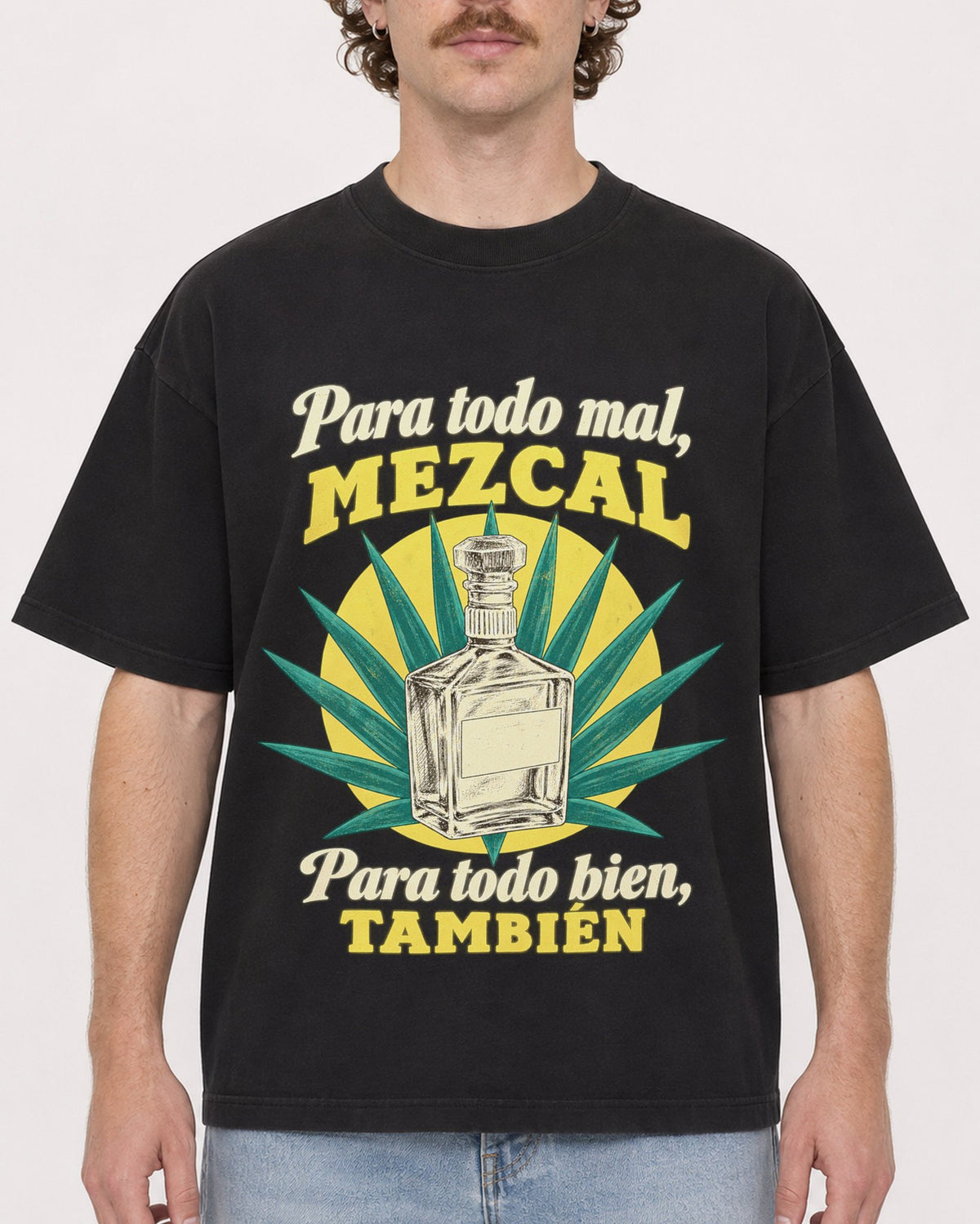 Mockup Boxy Heavyweight Tee Black male close-up 09